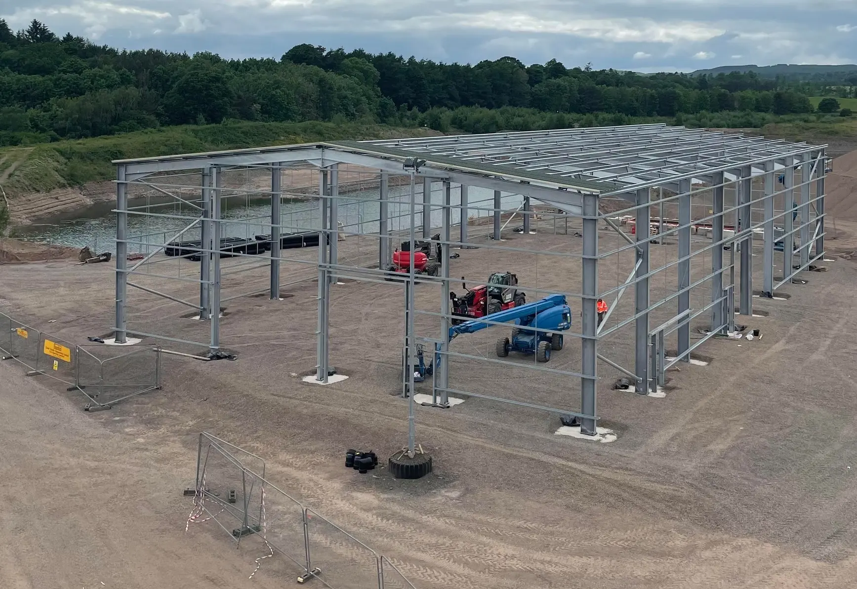 Steel framework being installed at a construction site