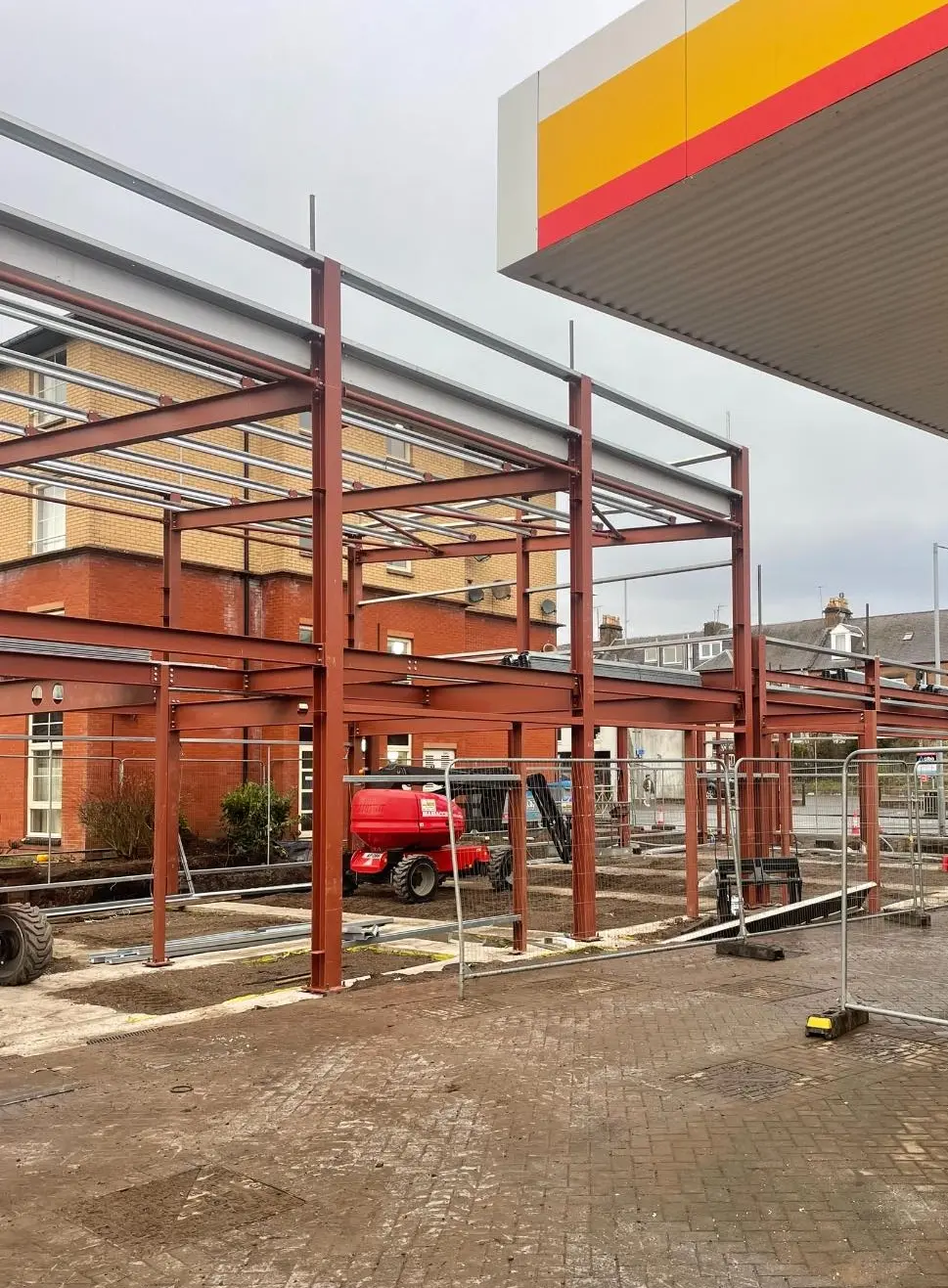 Shell garage with steel framework